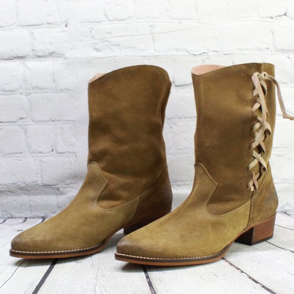 MTNG Shoes - MTNG Women's Brown Suede Mid-Calf Western Lace up Burnished Boots EU 40 US 9-9.5
